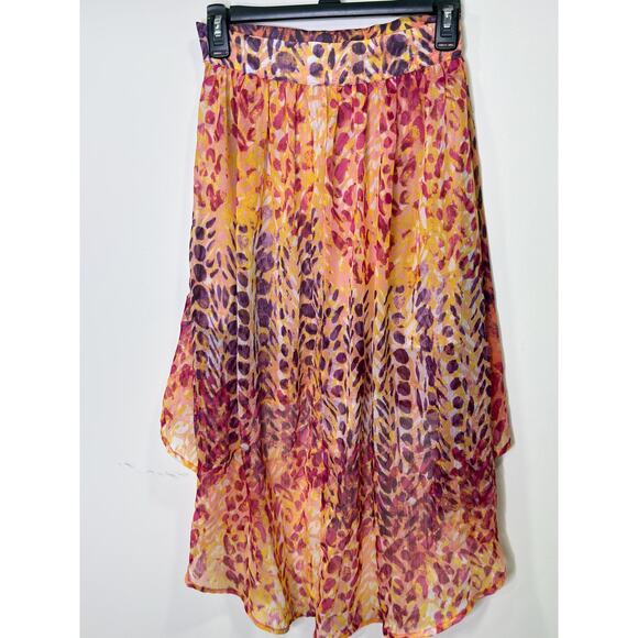 Delia’s hi-lo skirt with a vibrant, multi-colored orange purple pattern summer - Picture 8 of 9